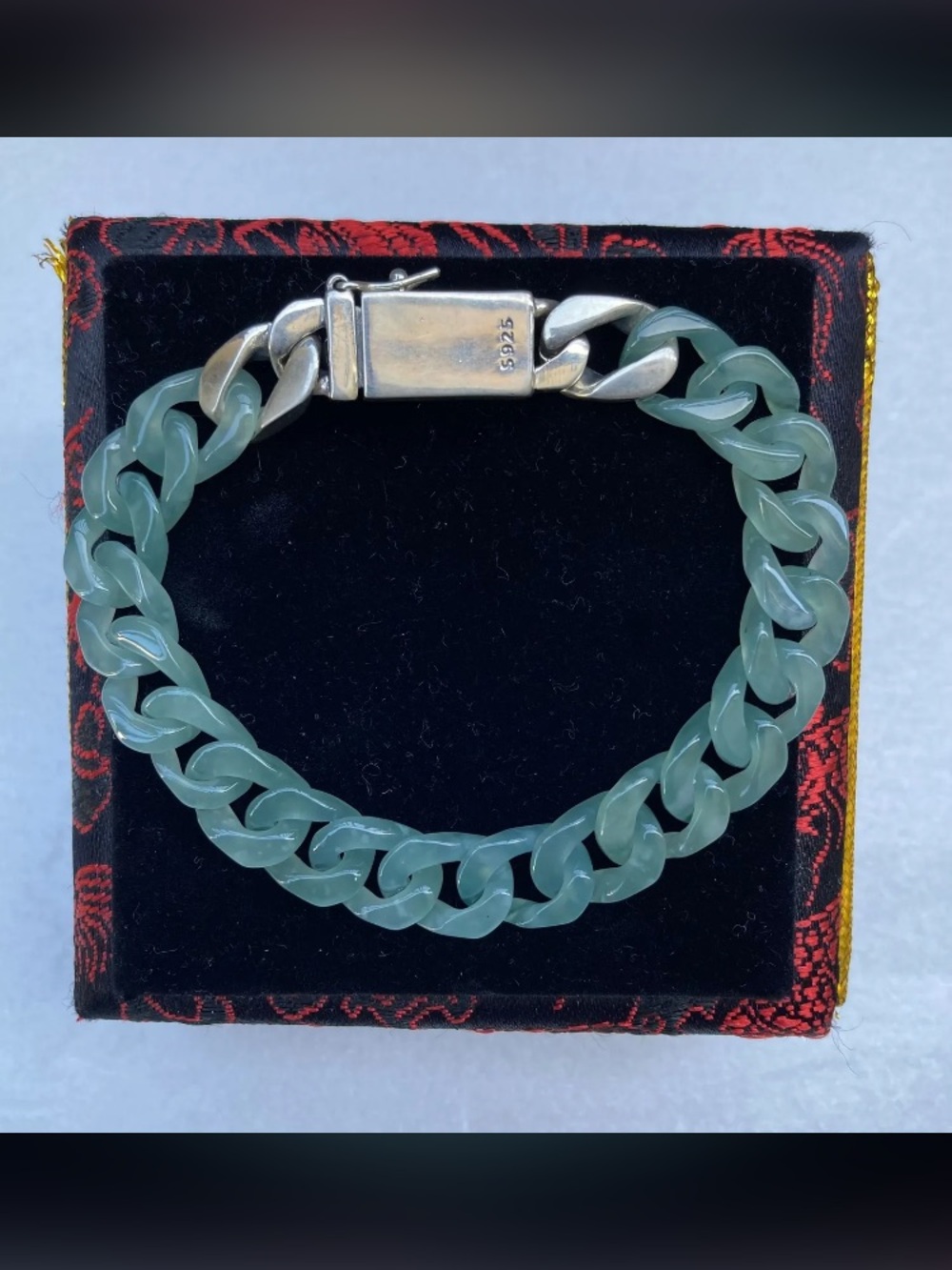 Elegant certificate jadeite jade bracelet silver 925 10mm 8inches